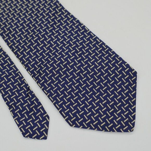 Jos A Bank Premier Collection Blue Tan Basketweave Short Silk Tie - Picture 1 of 5